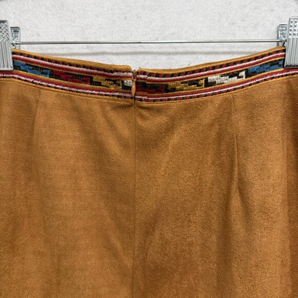 Savanna Jane Skirt Womens Medium Tan Faux Suede Fringe Southwestern Aztec Boho - Picture 7 of 8